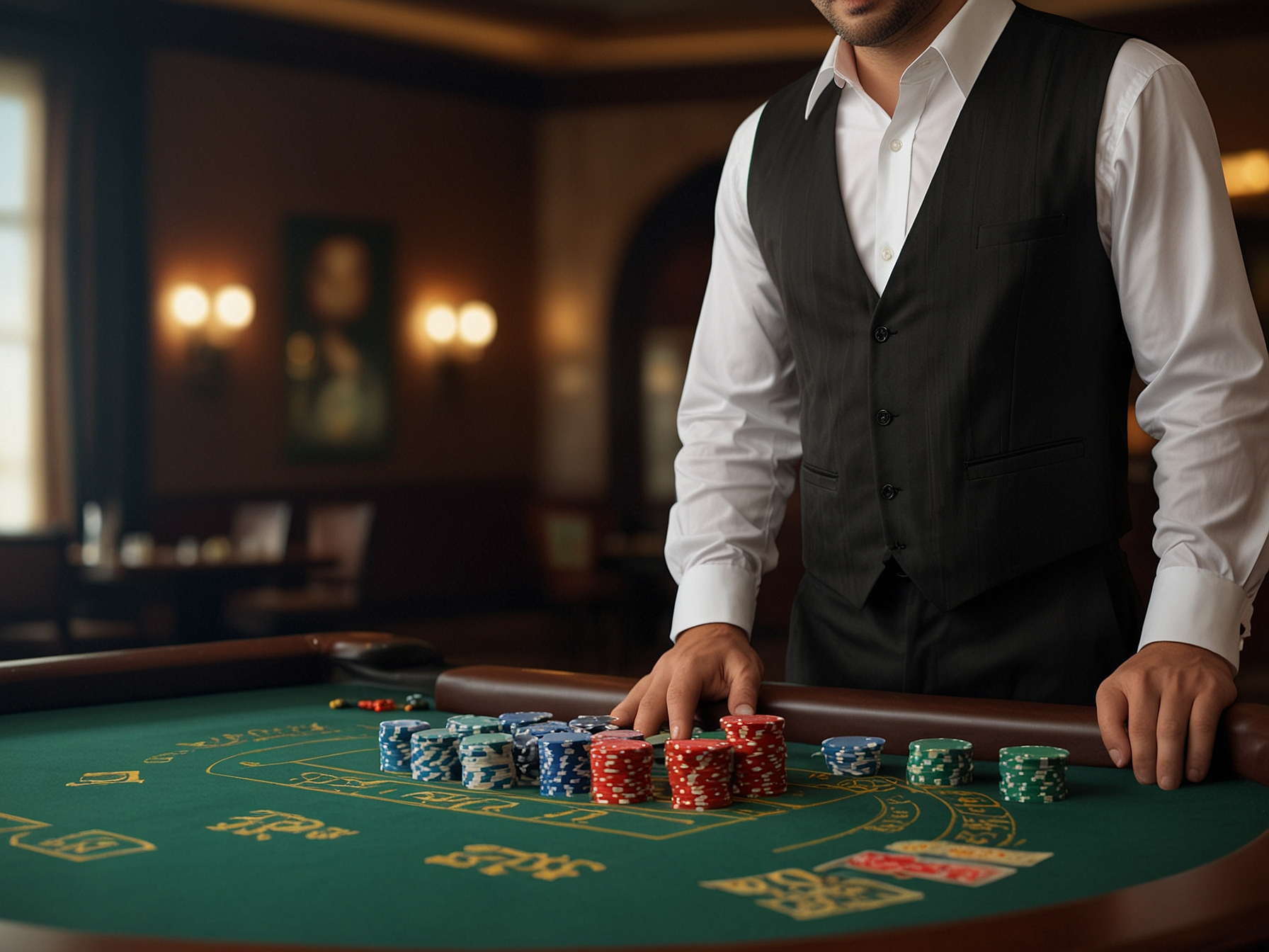 Goldenes Casino Banner mit Chips und Spieltisch